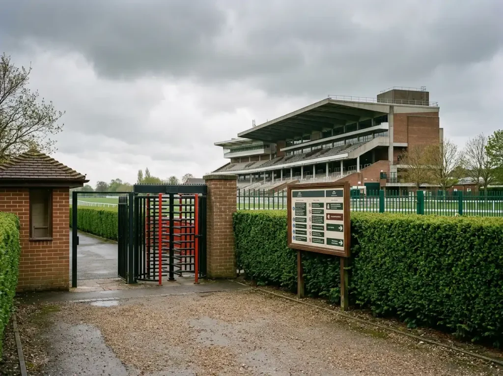 UK Gambling Commission logo alongside Epsom Downs racecourse entrance