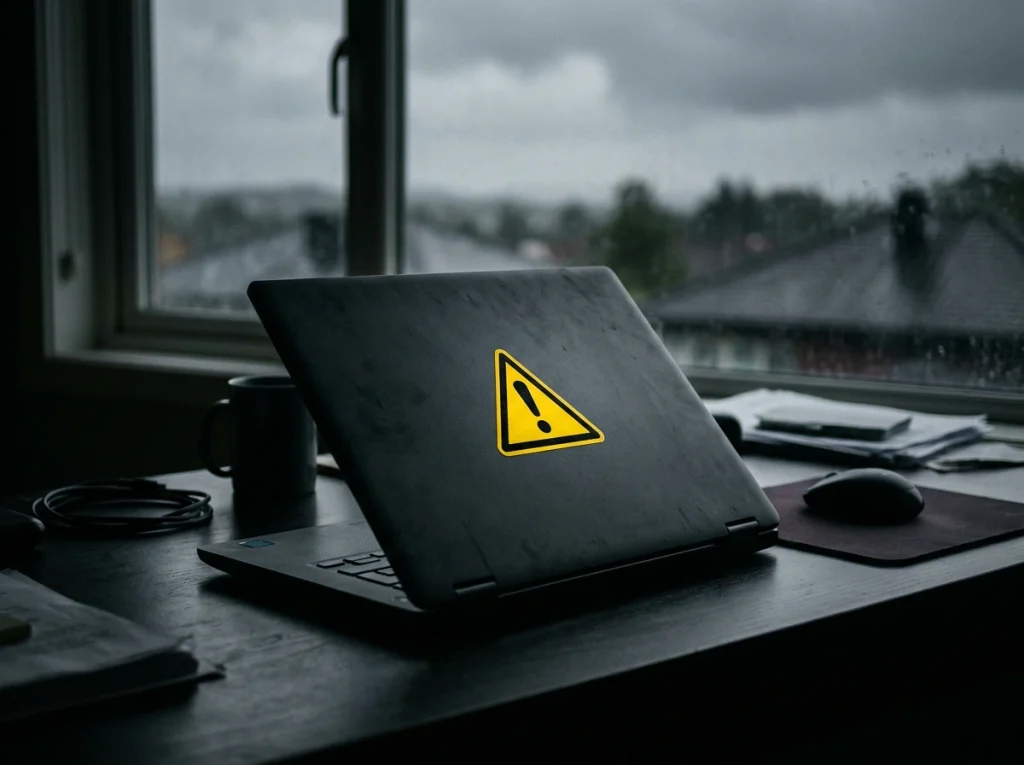 Warning sign overlaying a shadowed betting website representing unlicensed operators